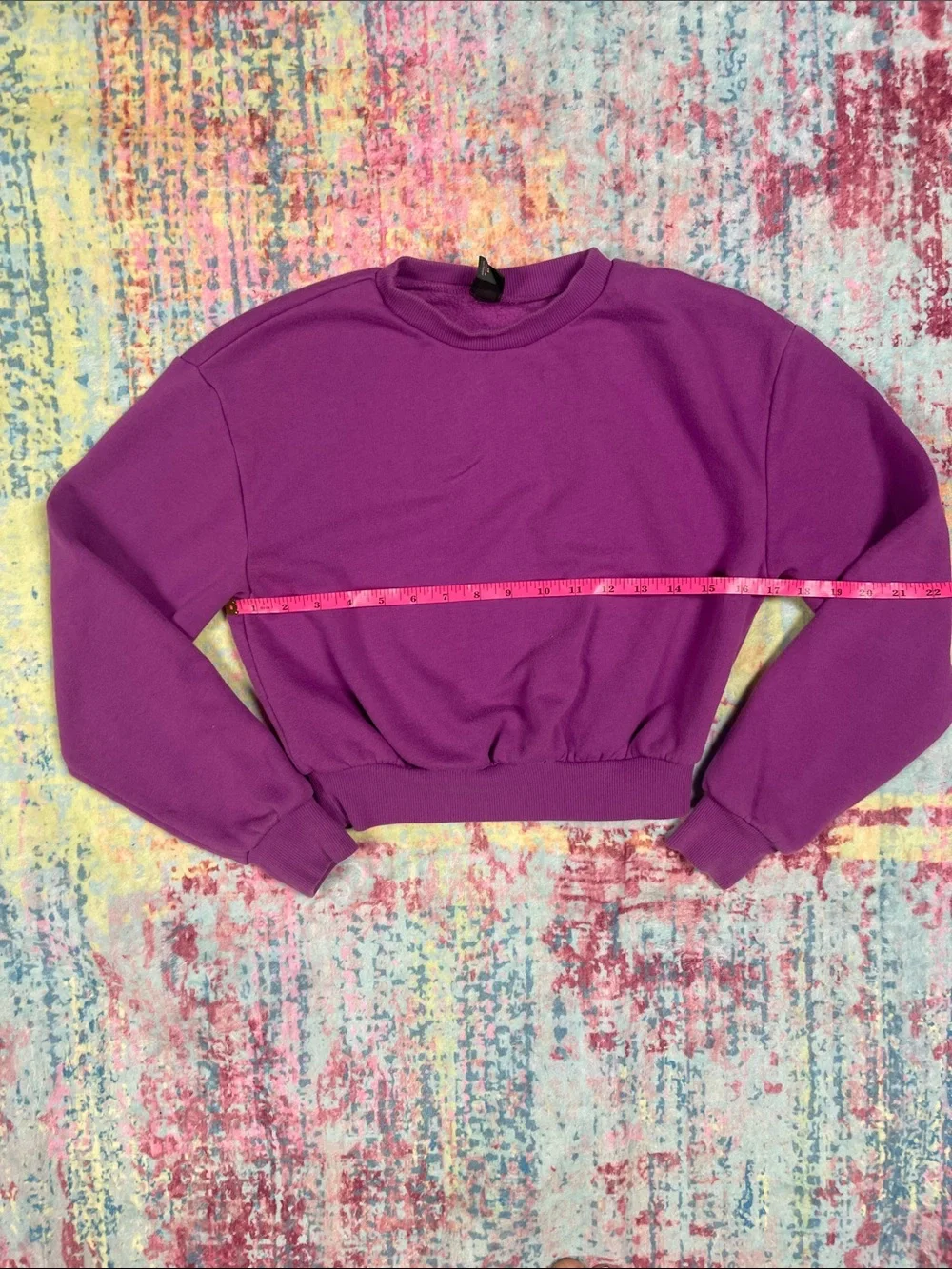 💕Purple Crewneck Cropped Sweatshirt - Women Tops - Picture 5 of 8